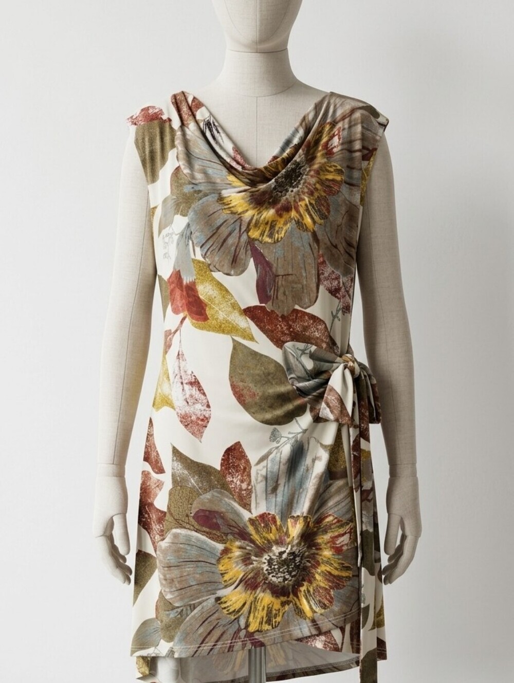 Cartise Floral Cowl Neck Faux Wrap Dress Size 14 (US 12) Made in Canada